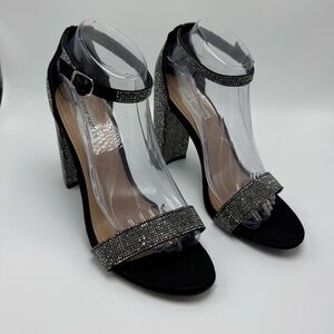 Steve Madden Carrson-R Crystal Rhinestone Ankle Strap Heels Black Size 10 Bling